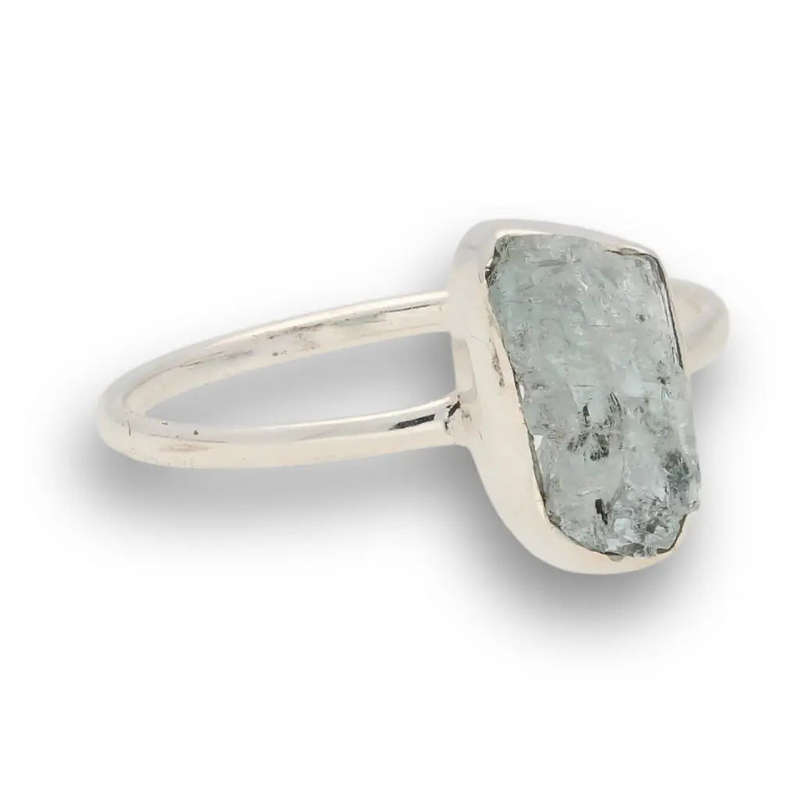 Rough Aquamarine Sterling Silver Ring - Ocean Whisper