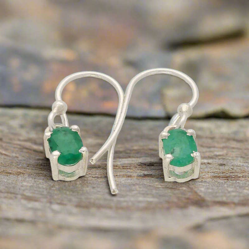 Natural Emerald Sterling Silver Dangle Earrings - Verdant Grace