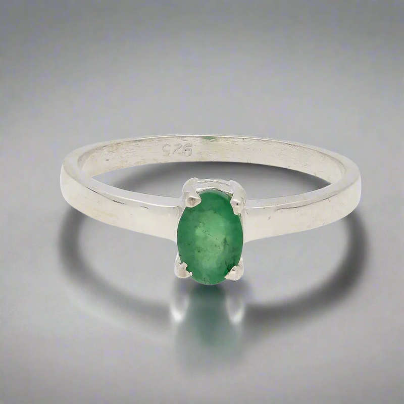 Classic Sterling Silver Emerald Gemstone Ring