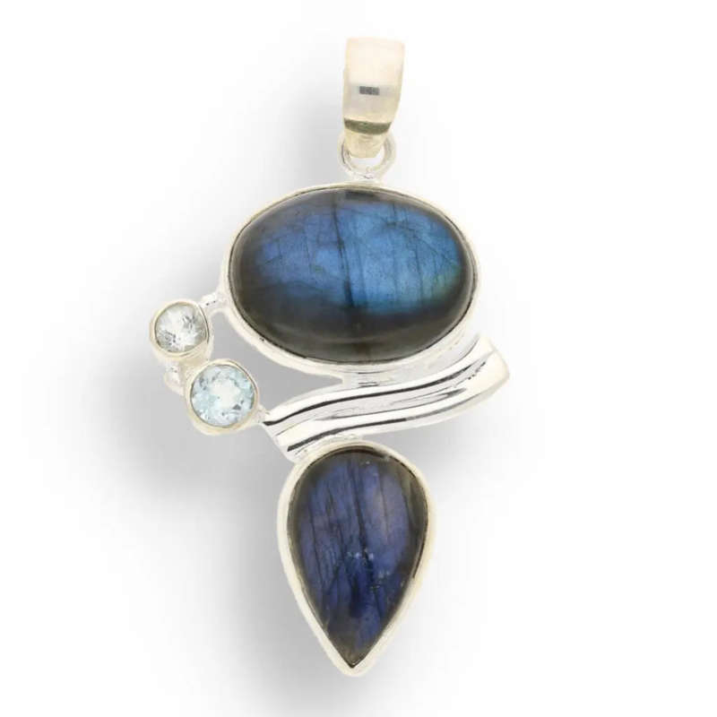 Wave & Wonder: Labradorite & Blue Topaz Silver Pendant