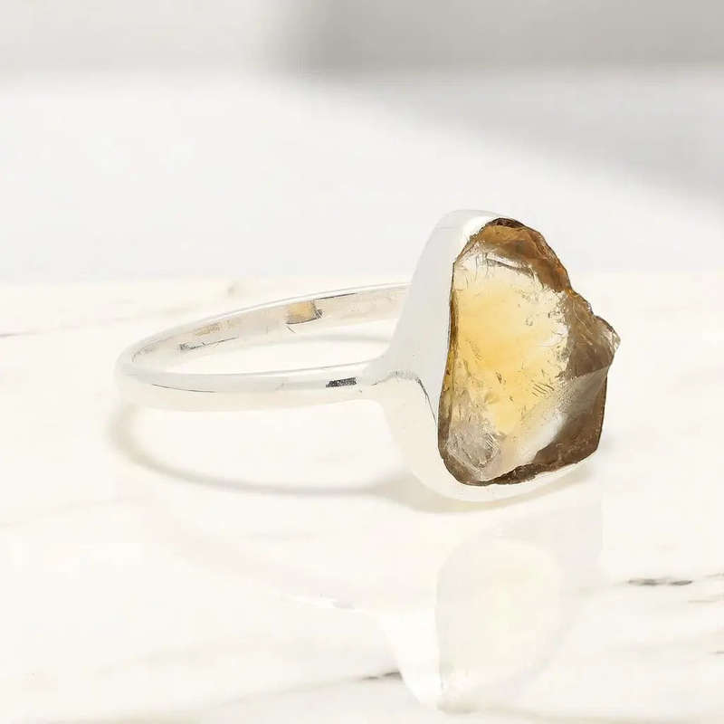 Rough Citrine Sterling Silver Ring - Golden Glow