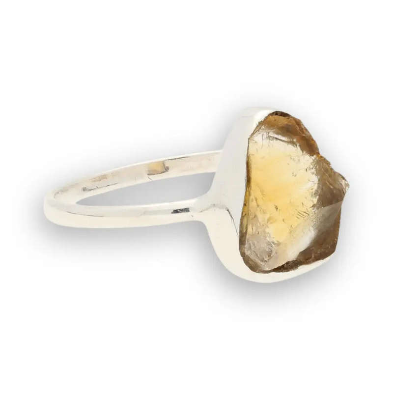 Rough Citrine Sterling Silver Ring - Golden Glow