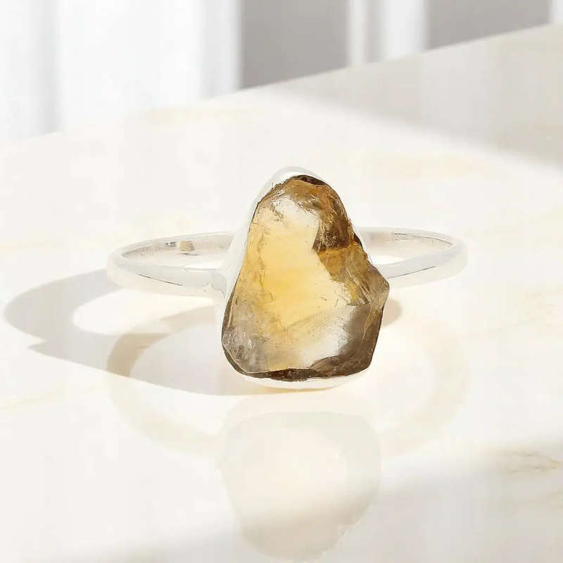 Rough Citrine Sterling Silver Ring - Golden Glow