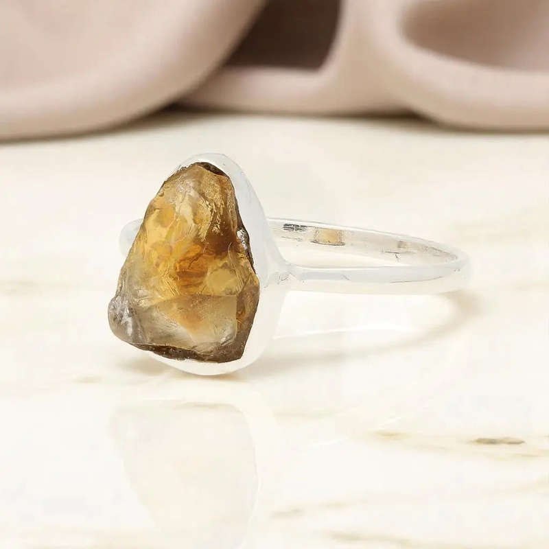 Rough Citrine Sterling Silver Ring - Golden Glow