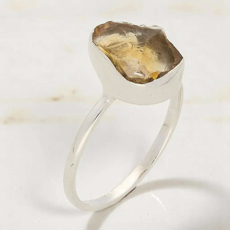 Rough Citrine Sterling Silver Ring - Golden Glow