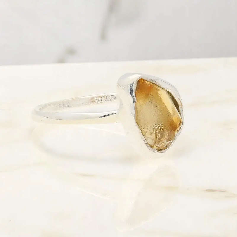 Rough Citrine Sterling Silver Ring - Golden Glow