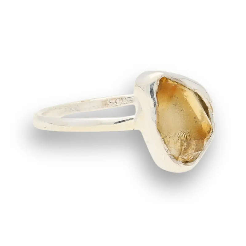 Rough Citrine Sterling Silver Ring - Golden Glow