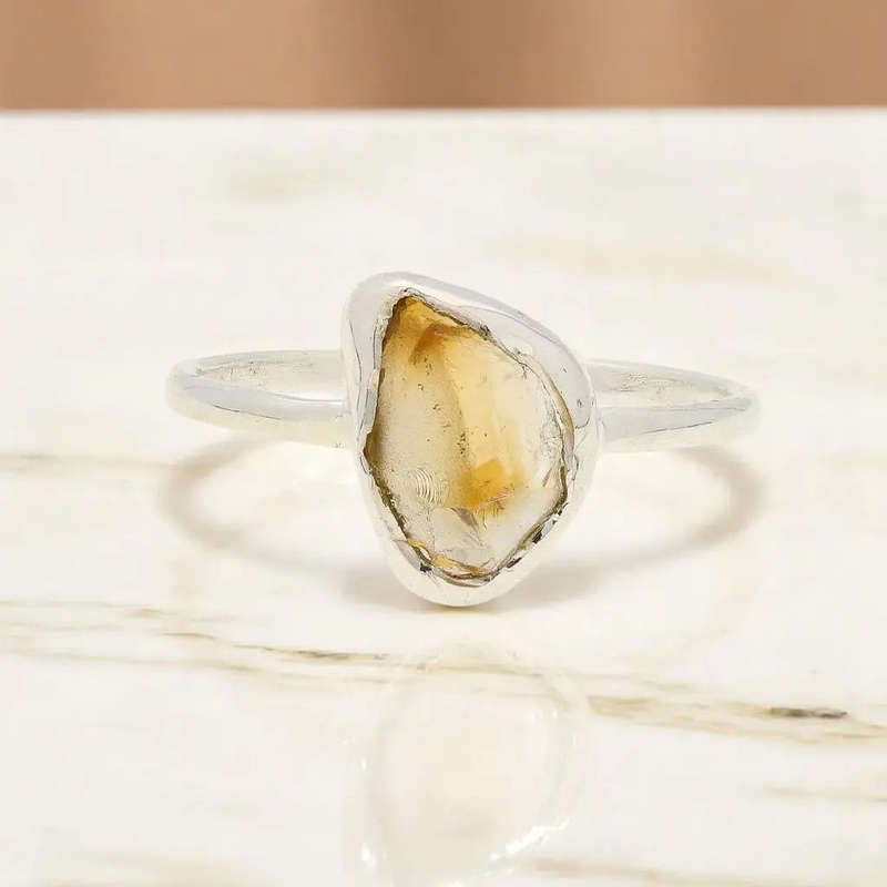 Rough Citrine Sterling Silver Ring - Golden Glow