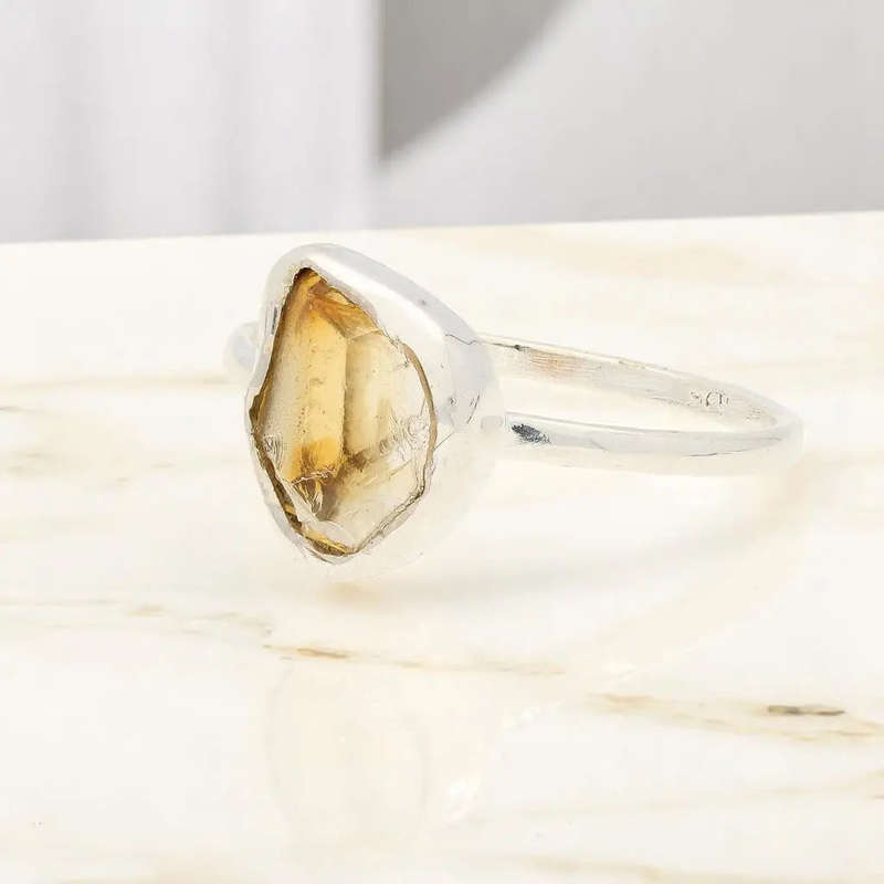 Rough Citrine Sterling Silver Ring - Golden Glow
