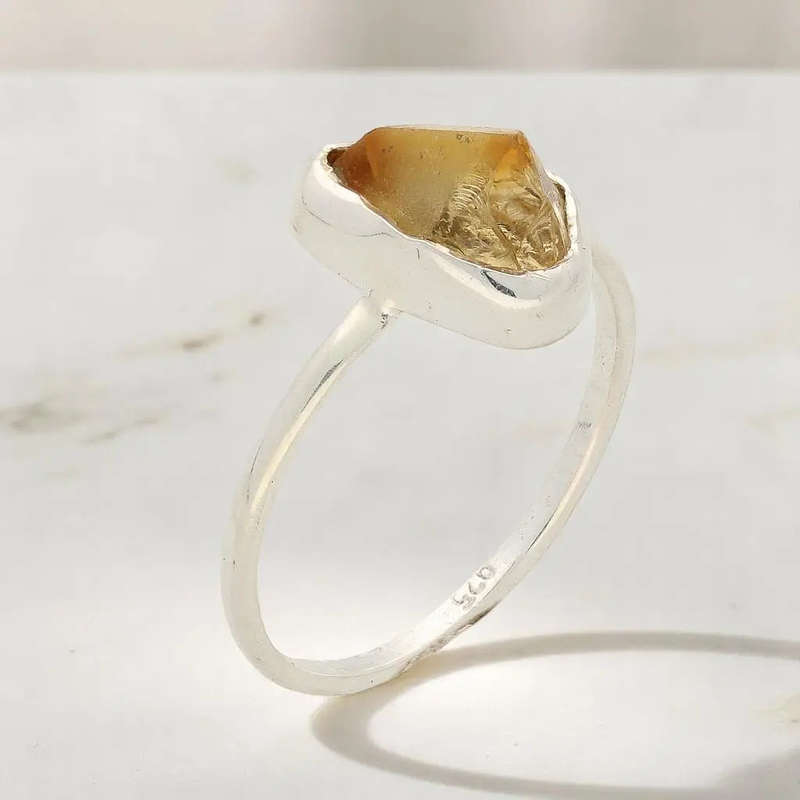 Rough Citrine Sterling Silver Ring - Golden Glow