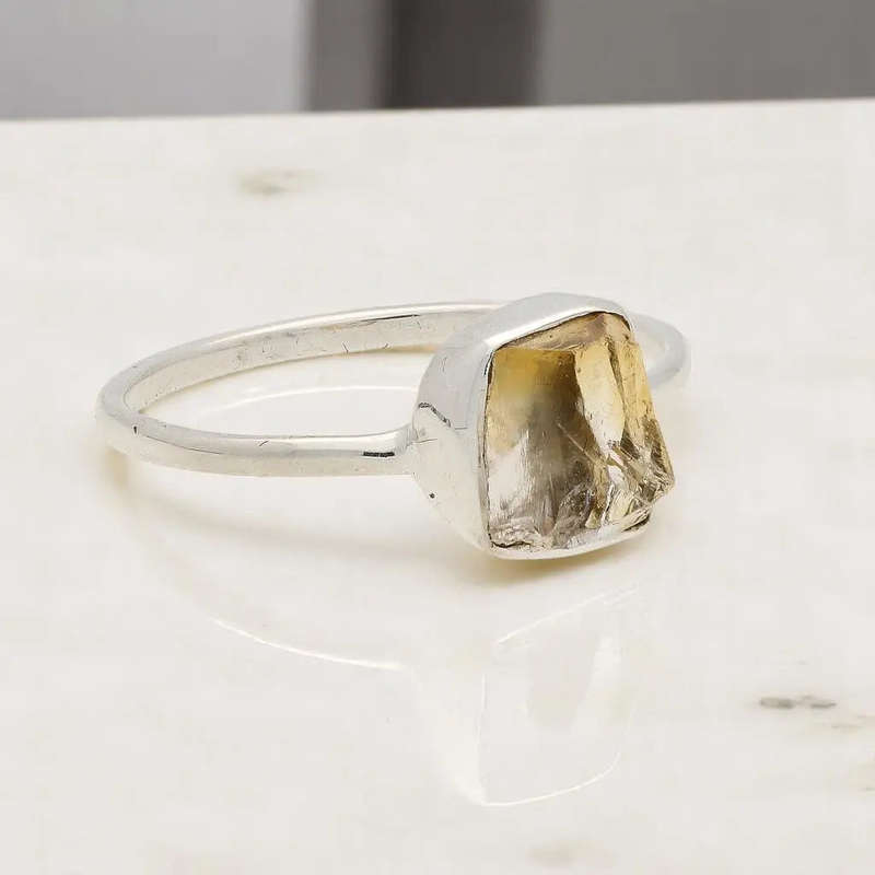 Rough Citrine Sterling Silver Ring - Golden Glow