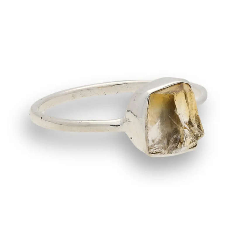 Rough Citrine Sterling Silver Ring - Golden Glow