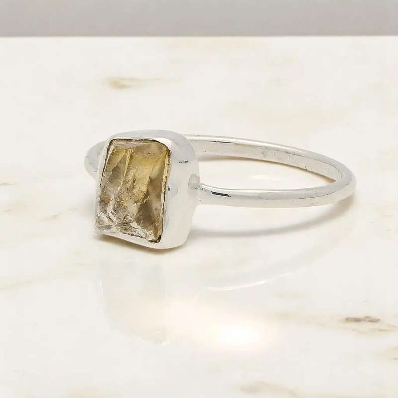 Rough Citrine Sterling Silver Ring - Golden Glow