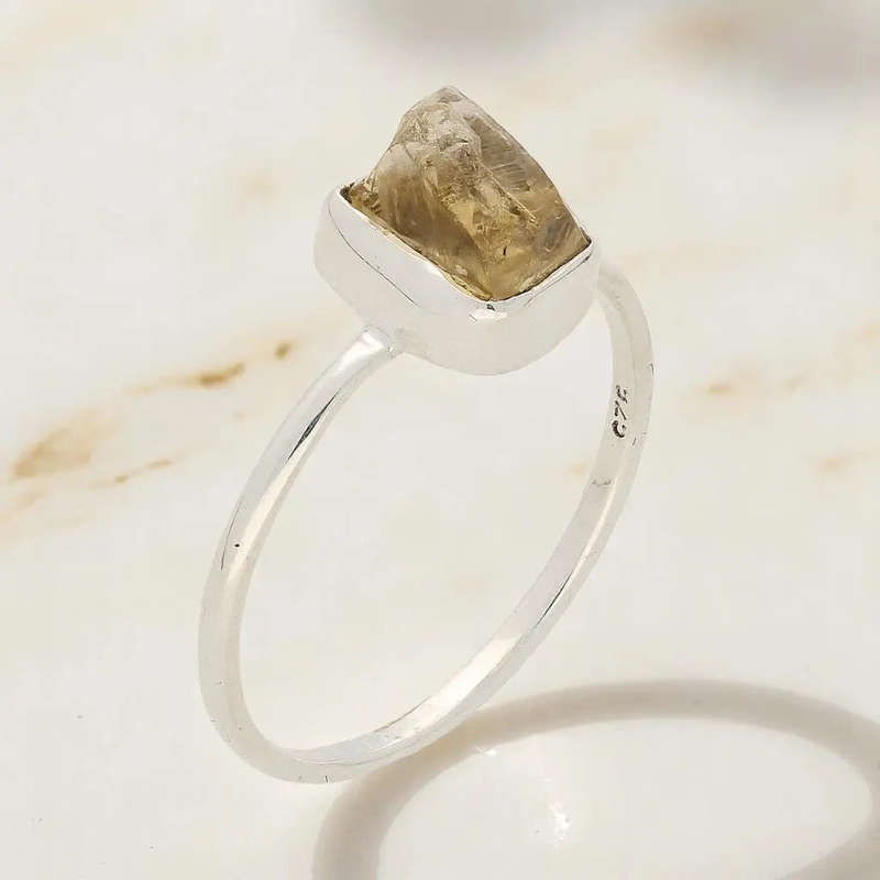 Rough Citrine Sterling Silver Ring - Golden Glow