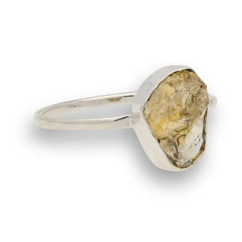 Rough Citrine Sterling Silver Ring - Golden Glow