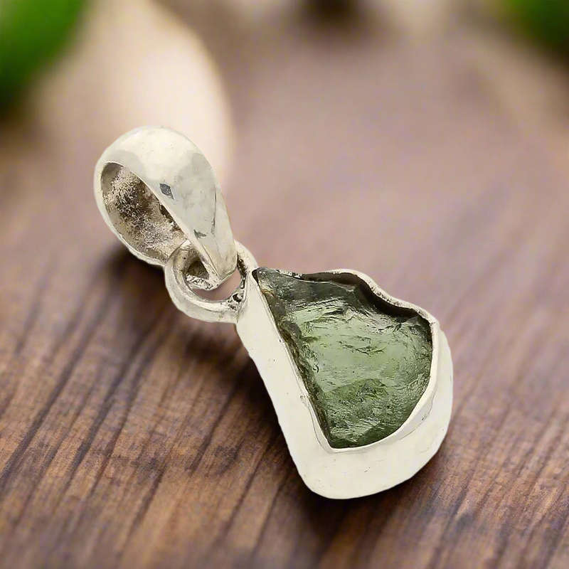 Earthy Moldavite Energy Silver Necklace