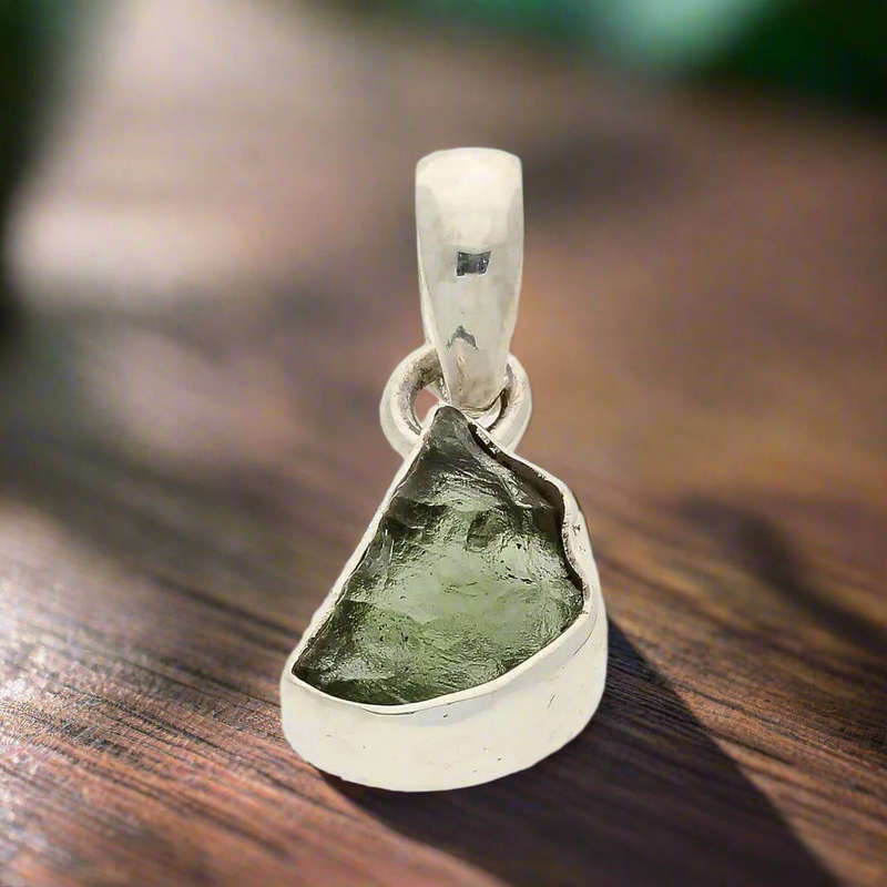 Earthy Moldavite Energy Silver Necklace