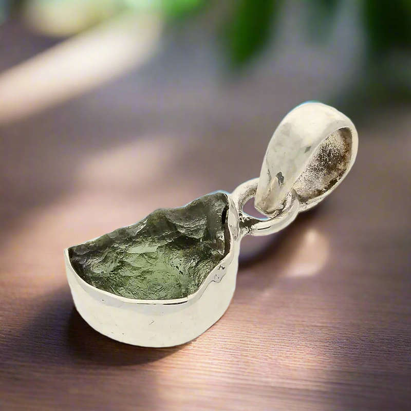 Earthy Moldavite Energy Silver Necklace