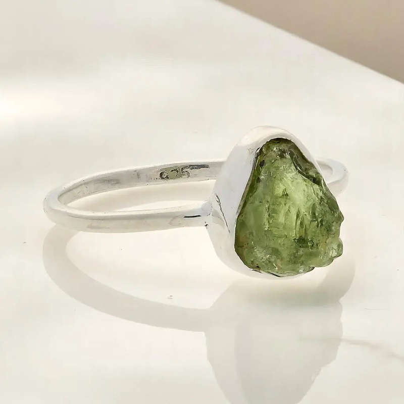Rough Peridot Sterling Silver Ring - Green Muse