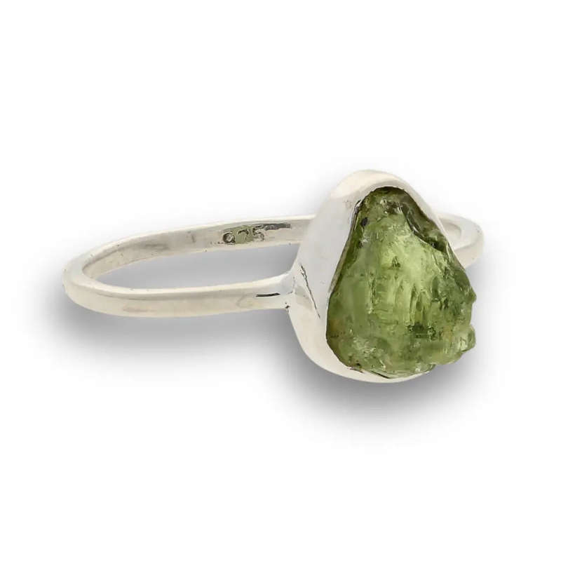 Rough Peridot Sterling Silver Ring - Green Muse