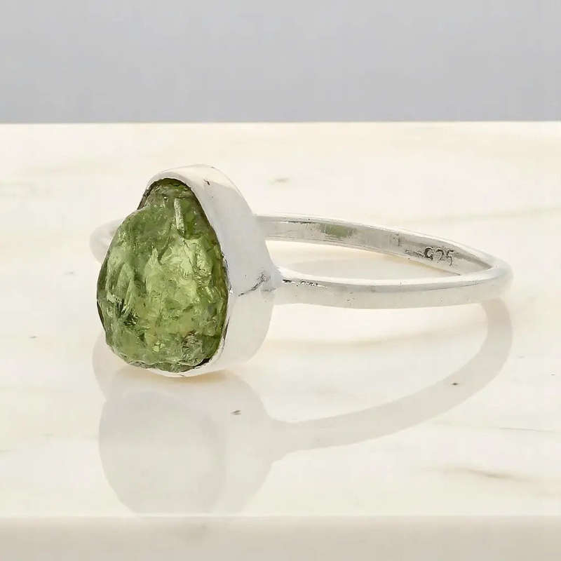 Rough Peridot Sterling Silver Ring - Green Muse
