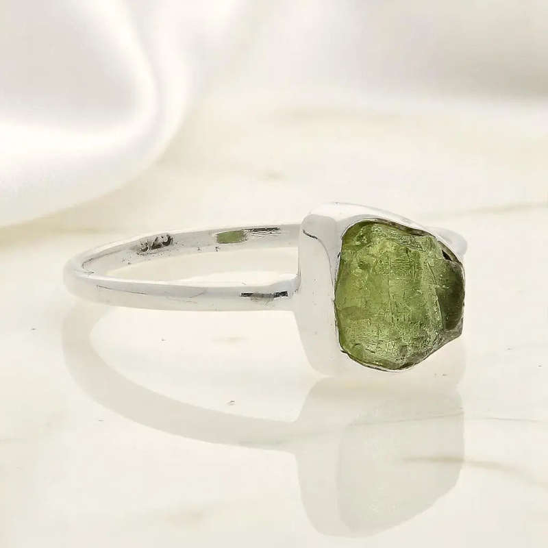 Rough Peridot Sterling Silver Ring - Green Muse