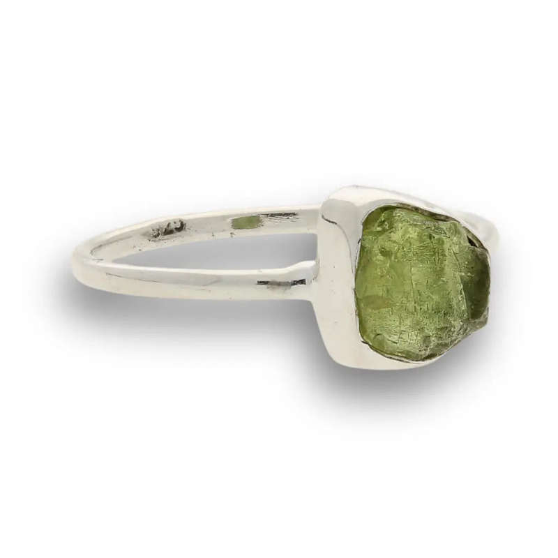 Rough Peridot Sterling Silver Ring - Green Muse