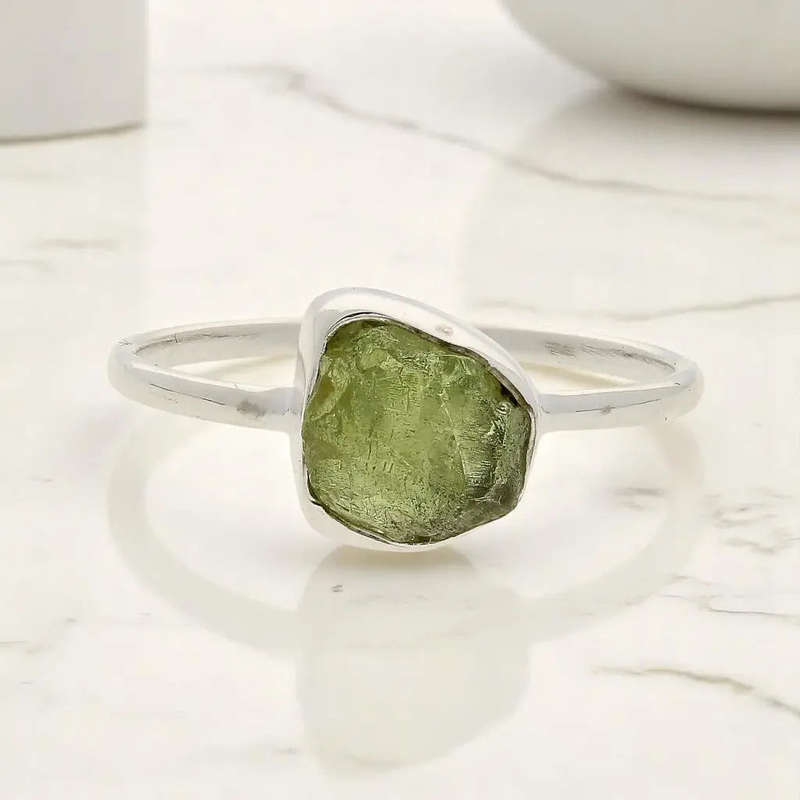 Rough Peridot Sterling Silver Ring - Green Muse