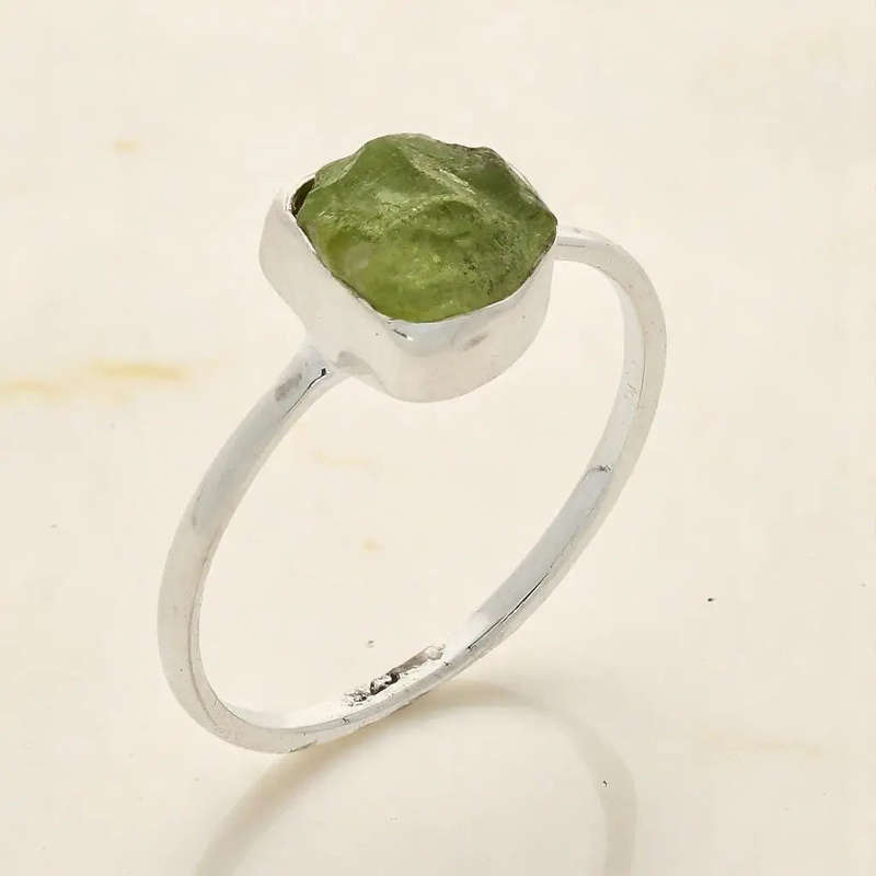 Rough Peridot Sterling Silver Ring - Green Muse