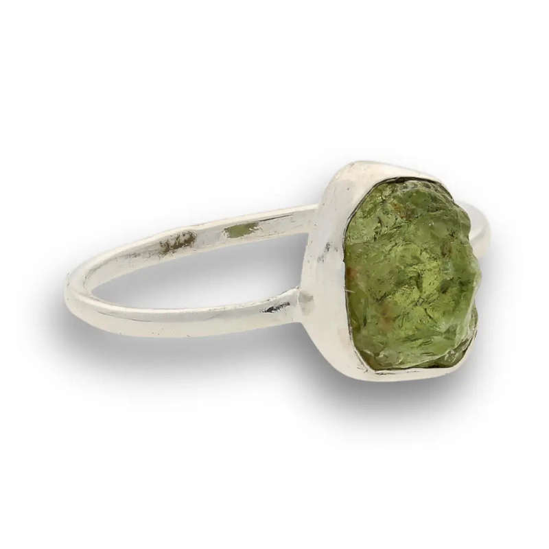 Rough Peridot Sterling Silver Ring - Green Muse