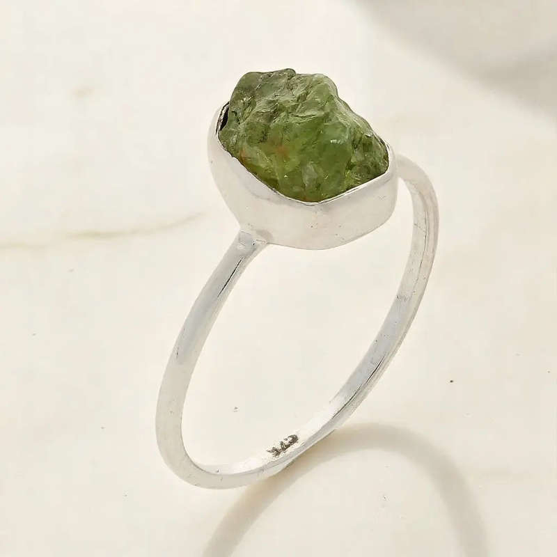 Rough Peridot Sterling Silver Ring - Green Muse