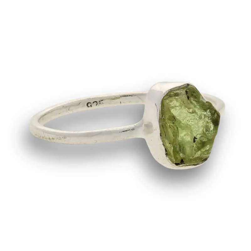 Rough Peridot Sterling Silver Ring - Green Muse