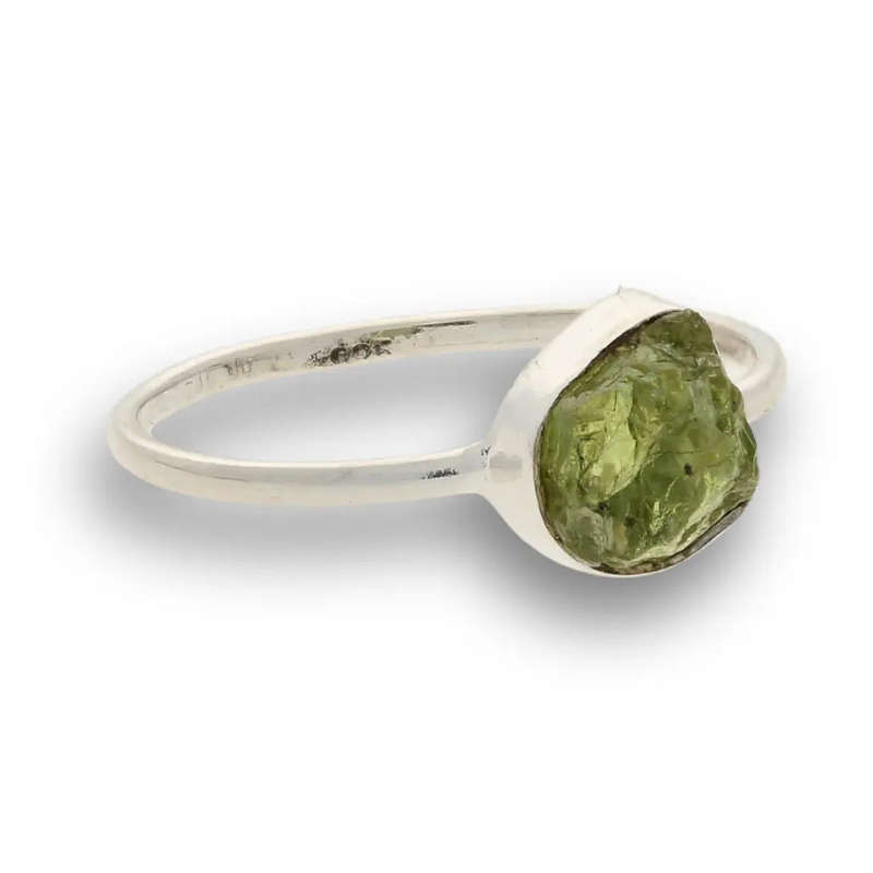 Rough Peridot Sterling Silver Ring - Green Muse