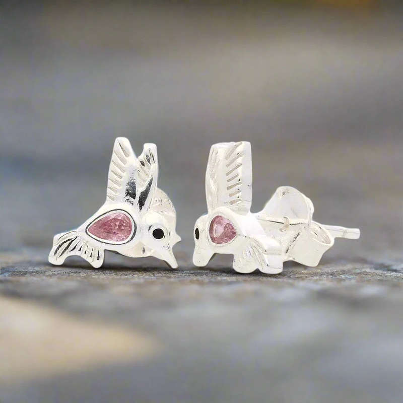Tickled Pink & Ready to Flutter - Sterling Silver Hummingbird Earrings