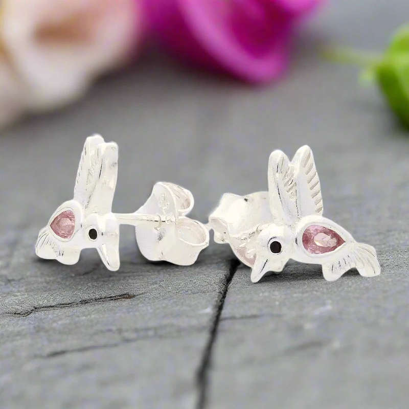 Tickled Pink & Ready to Flutter - Sterling Silver Hummingbird Earrings