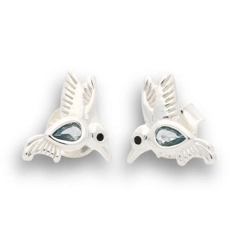 Blue Skies & Tiny Wings - Sterling Silver Hummingbird Earrings