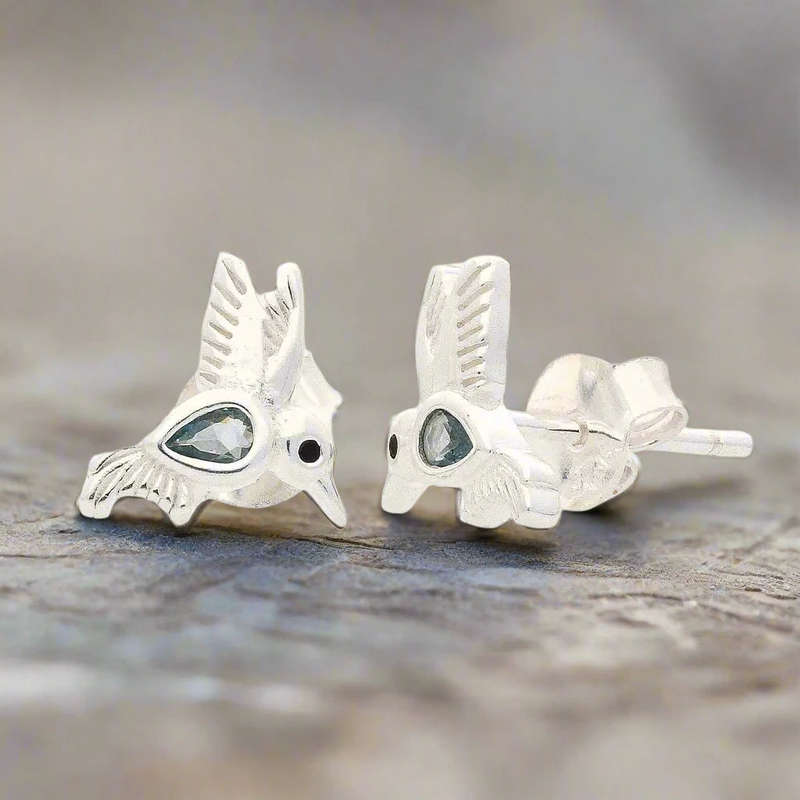 Blue Skies & Tiny Wings - Sterling Silver Hummingbird Earrings