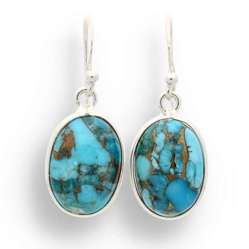 Blue Skies & Golden Veins - Sterling Silver Copper Turquoise Drops