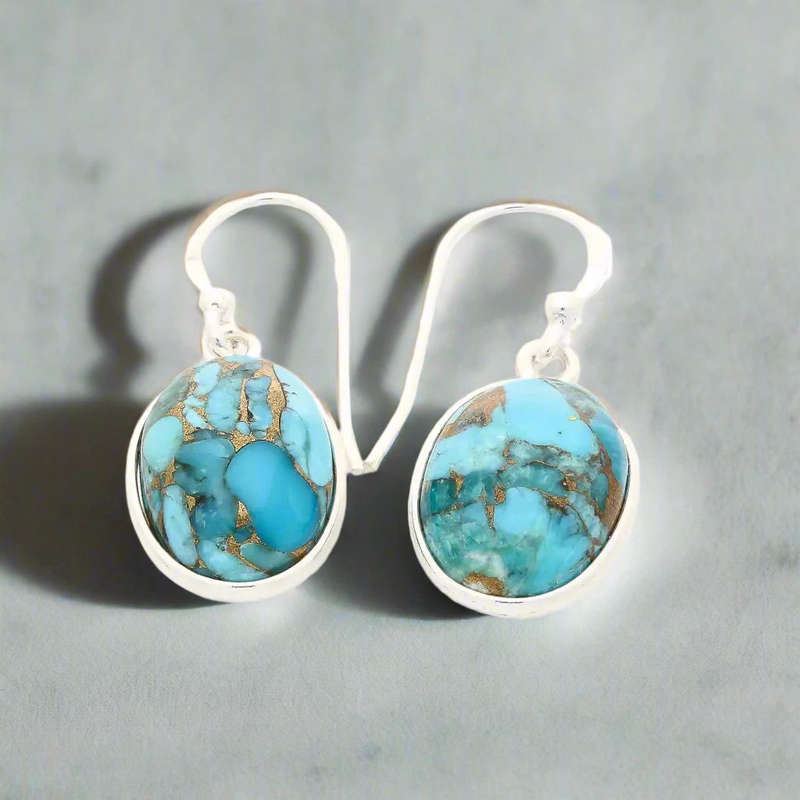 Blue Skies & Golden Veins - Sterling Silver Copper Turquoise Drops