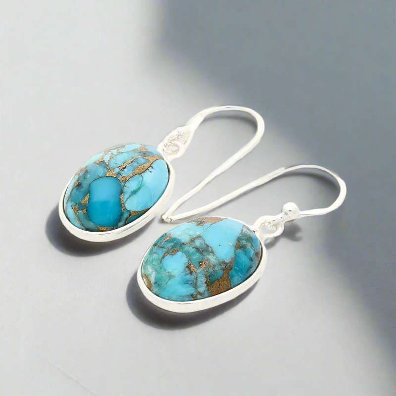 Blue Skies & Golden Veins - Sterling Silver Copper Turquoise Drops