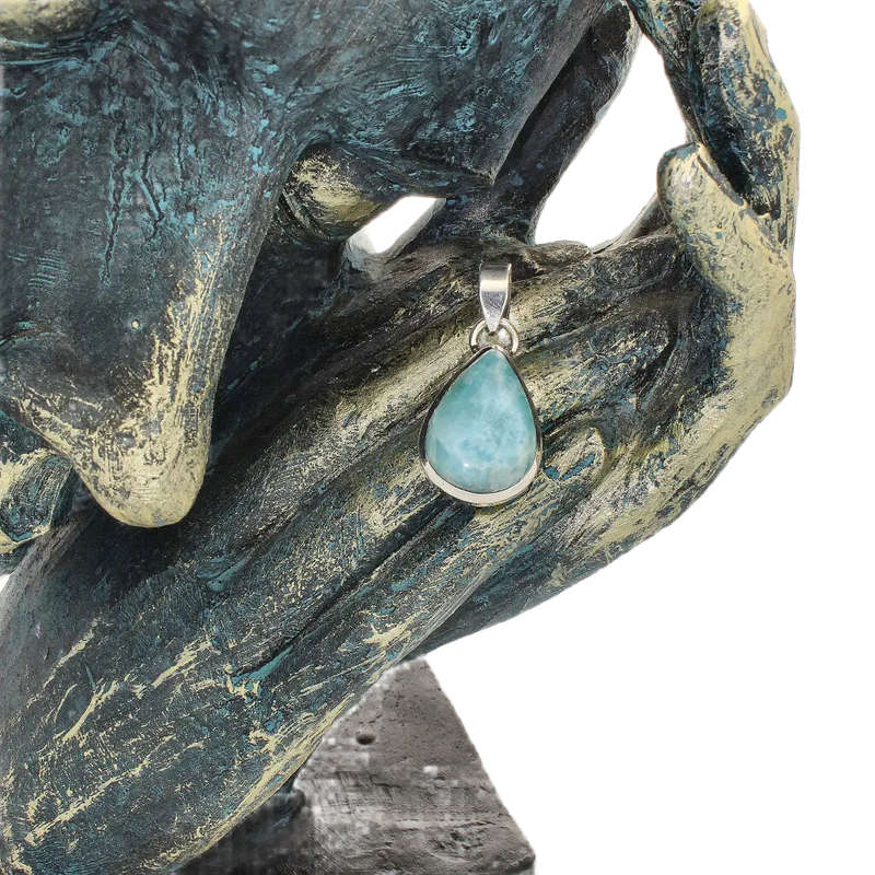Caribbean Dreams Sterling Silver Larimar Teardrop Pendant - Dominican Republic Blue Stone Jewelry