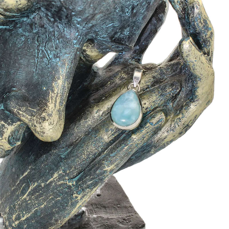 Caribbean Dreams Sterling Silver Larimar Teardrop Pendant - Dominican Republic Blue Stone Jewelry
