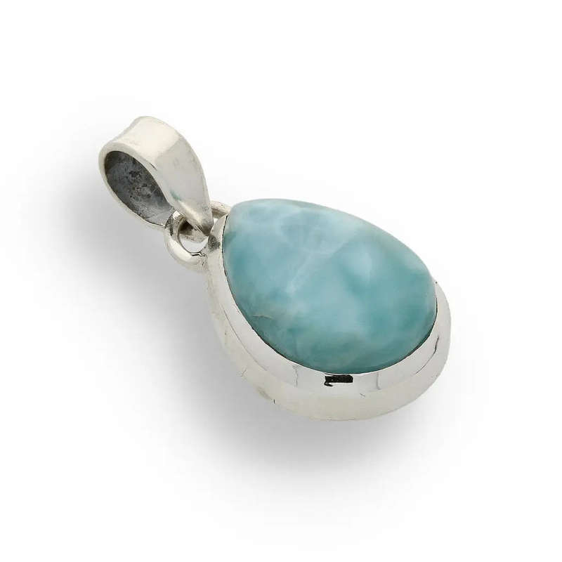Caribbean Dreams Sterling Silver Larimar Teardrop Pendant - Dominican Republic Blue Stone Jewelry