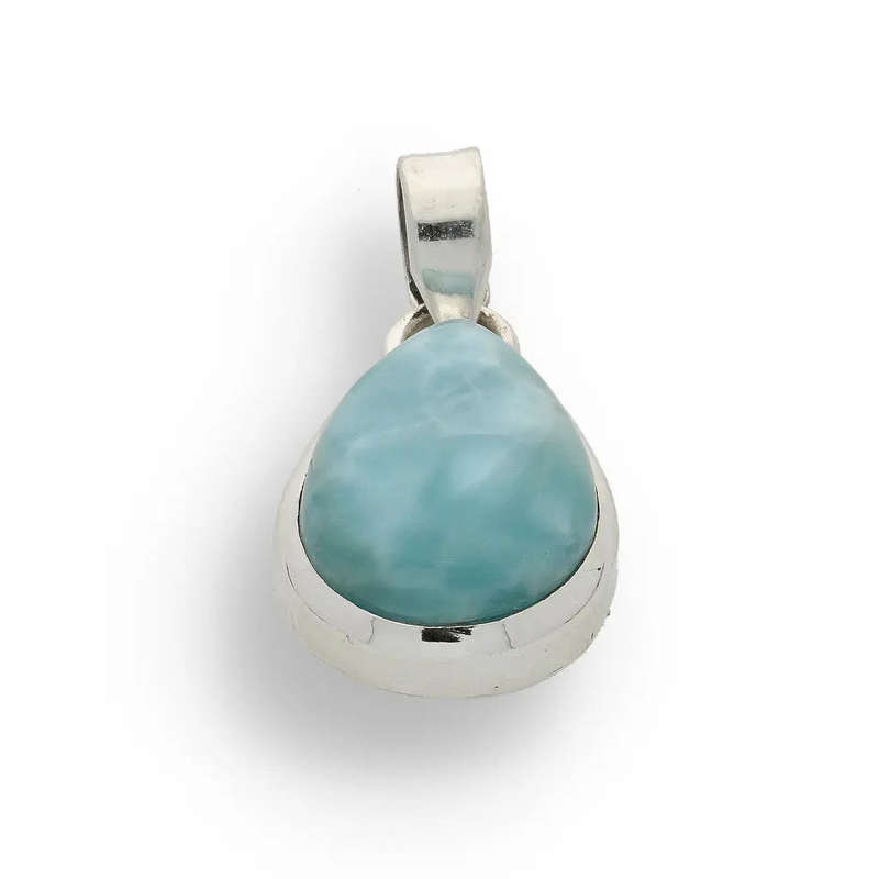 Caribbean Dreams Sterling Silver Larimar Teardrop Pendant - Dominican Republic Blue Stone Jewelry