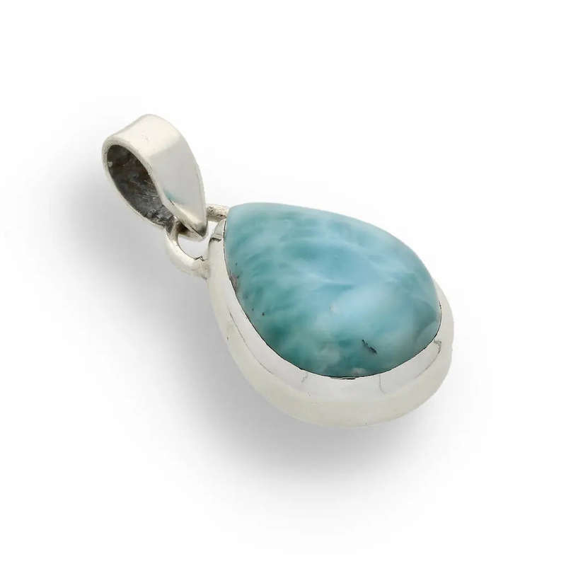 Caribbean Dreams Sterling Silver Larimar Teardrop Pendant - Dominican Republic Blue Stone Jewelry