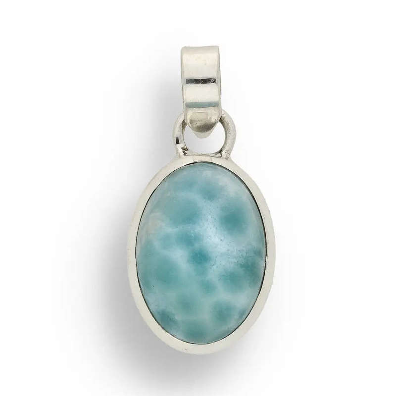 Caribbean Serenity Sterling Silver Larimar Oval Pendant - Dominican Republic Ocean Stone Jewelry