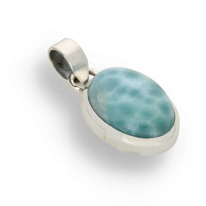 Caribbean Serenity Sterling Silver Larimar Oval Pendant - Dominican Republic Ocean Stone Jewelry