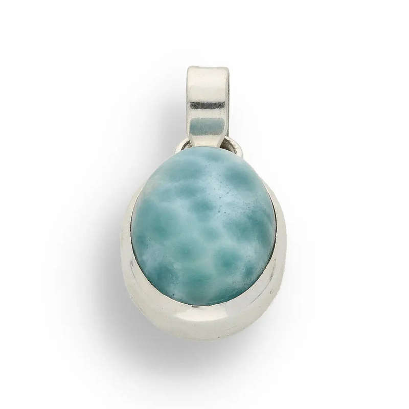 Caribbean Serenity Sterling Silver Larimar Oval Pendant - Dominican Republic Ocean Stone Jewelry