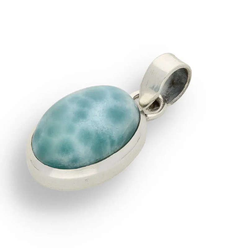Caribbean Serenity Sterling Silver Larimar Oval Pendant - Dominican Republic Ocean Stone Jewelry