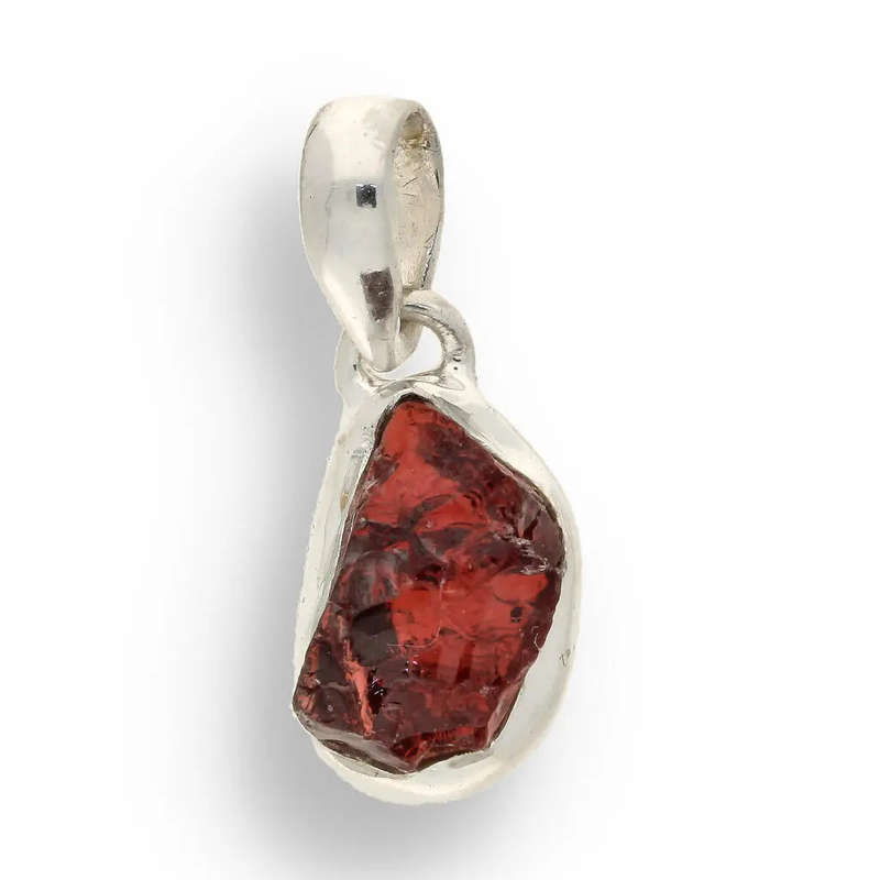 Grounded Passion  Rough Garnet Silver Pendant